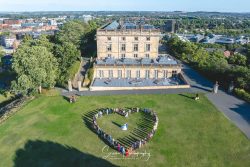 nottingham city castle wedding photography love heart of all guests with drone and vista behind